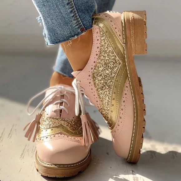 Jolimall Shoes - Jolimall Oxford Shoes Gold Glitter Pink Silver 9